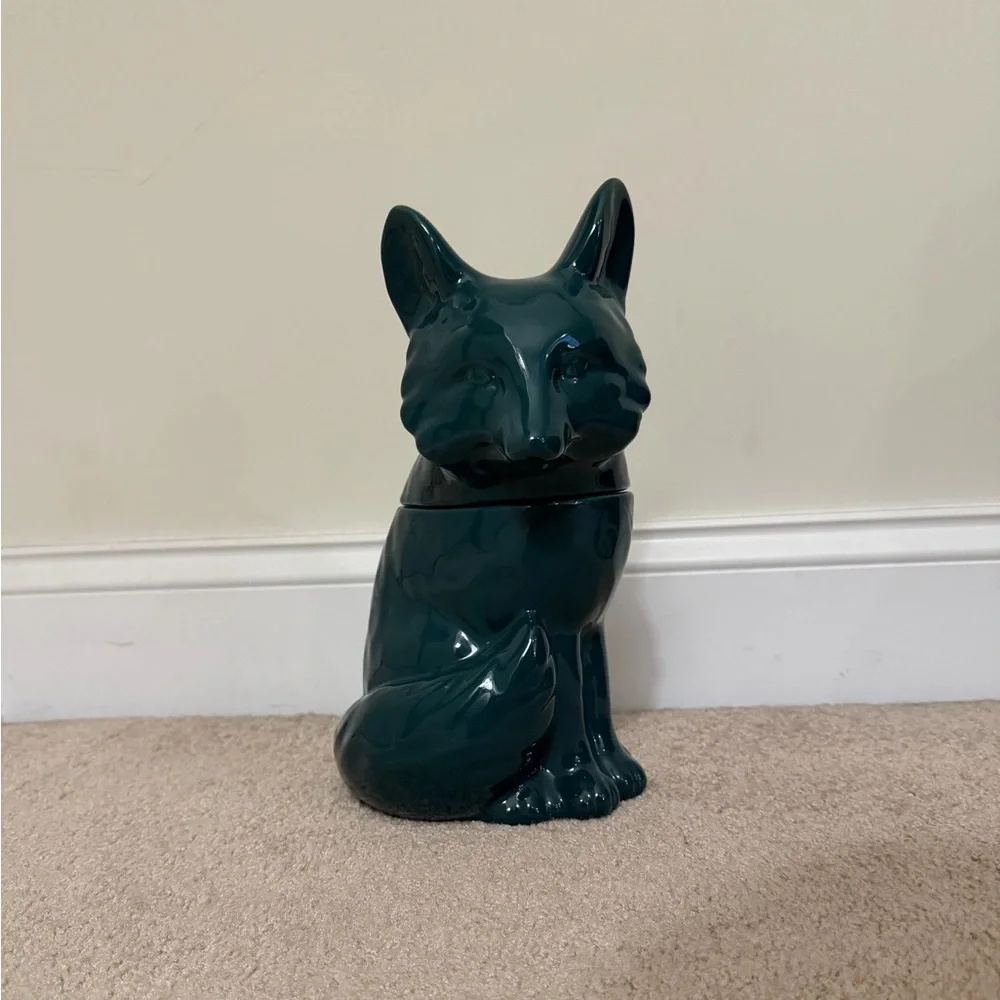 Dark Teal Green Fox Ceramic Cookie Jar - Picture 1 of 9
